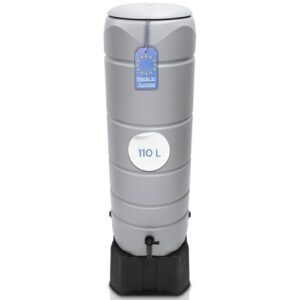 YourCasa Regentonne [CircleTower] 110L mit Standfuss, Deckel & Wasserhahn - Regenfass Frostsicher aus Kunststoff - Regenwassertonne - Regenwassertank Garten Wassertank Regensammler (Grau)
