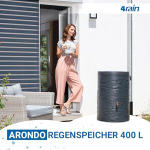 Alternative view of 4rain ARONDO Regentonne 400 Liter Graphitgrau – Regenfass mit Deckel Weithalsöffnung – Frostsicherer Regenwassertank/Regenwassertonne – Schmale Wassertonne für Garten – Wasserfass Kunststoff