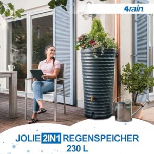 Alternative view of 4rain Jolie 2in1 Regentonne 230 Liter Graphite Grey inkl. Pflanzschale - Wassertank, Regenfass, Regenwassertonne, Wasserbehälter, Regenwassertank, Fass, Wassertonne, Wasserfass, Wandtank