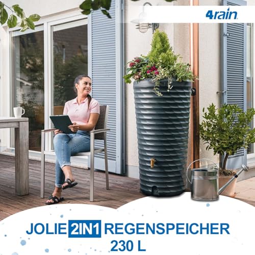 4rain Jolie 2in1 Regentonne 230 Liter Graphite Grey inkl. Pflanzschale - Wassertank, Regenfass, Regenwassertonne, Wasserbehälter, Regenwassertank, Fass, Wassertonne, Wasserfass, Wandtank – Bild 2