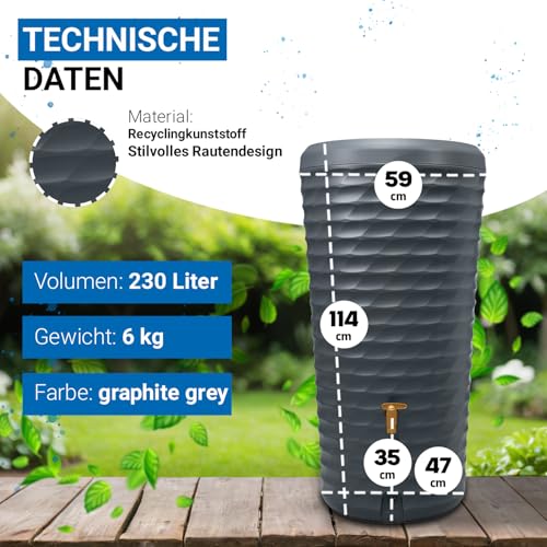 4rain Jolie 2in1 Regentonne 230 Liter Graphite Grey inkl. Pflanzschale - Wassertank, Regenfass, Regenwassertonne, Wasserbehälter, Regenwassertank, Fass, Wassertonne, Wasserfass, Wandtank – Bild 3