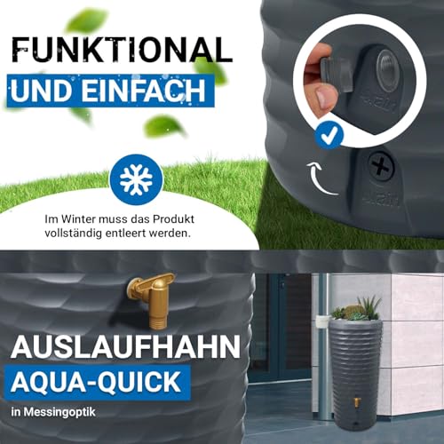 4rain Jolie 2in1 Regentonne 230 Liter Graphite Grey inkl. Pflanzschale - Wassertank, Regenfass, Regenwassertonne, Wasserbehälter, Regenwassertank, Fass, Wassertonne, Wasserfass, Wandtank – Bild 5