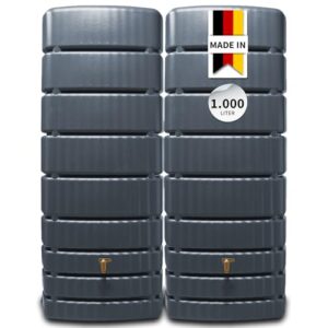4rain Slim Wandtank-Set Regentonne 1000 Liter Graphite Grey, 2 x Slim 500 Liter inkl. Verbinder - Wassertank, Fass, Regenfass, Regenwassertonne, Regenwassertank, Wasserbehälter, Wassertonne