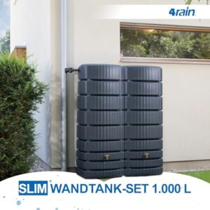 Alternative view of 4rain Slim Wandtank-Set Regentonne 1000 Liter Graphite Grey, 2 x Slim 500 Liter inkl. Verbinder - Wassertank, Fass, Regenfass, Regenwassertonne, Regenwassertank, Wasserbehälter, Wassertonne
