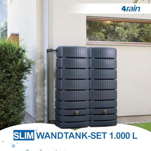 4rain Slim Wandtank-Set Regentonne 1000 Liter Graphite Grey, 2 x Slim 500 Liter inkl. Verbinder - Wassertank, Fass, Regenfass, Regenwassertonne, Regenwassertank, Wasserbehälter, Wassertonne – Bild 2