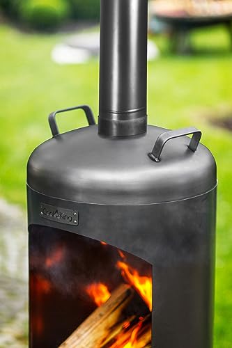 MR. DEKO Gartenofen Massachusetts rund 158 cm | Outdoor Terrassenofen mit Brennkammer und Holzlager | Gartenkamin aus Stahl schwarz | Kaminofen modern | Lagerfeuer Garten – Bild 4