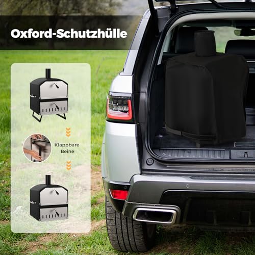 COSTWAY Outdoor Pizzaofen, 2-lagigem Pizza Ofen mit Grillrost, Pizzaschaufel, quadratischem Stein, wasserdichter Abdeckung, tragbarer Brennofen, Holzofen für Picknick, BBQ-Party, Camping – Bild 9