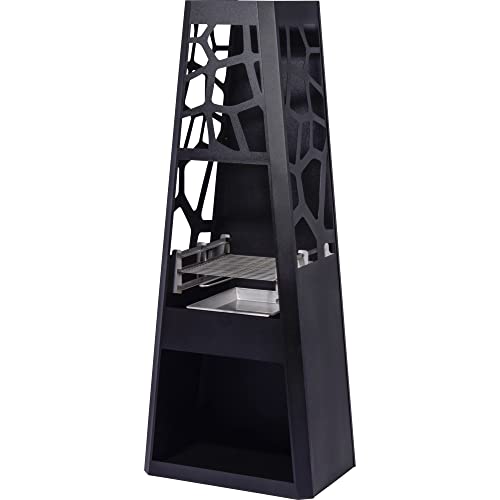 dobar® 35423 Design Metall Gartenkamin mit Grillrost | Terrassenofen auf Stahlblech inkl. Stauraum | XL Feuerstelle für Garten/Terrasse | Gartenfeuer | Großer Gartenofen | 57,5 x 38 x 148 cm | Schwarz – Bild 3