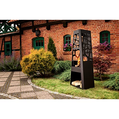 dobar® 35423 Design Metall Gartenkamin mit Grillrost | Terrassenofen auf Stahlblech inkl. Stauraum | XL Feuerstelle für Garten/Terrasse | Gartenfeuer | Großer Gartenofen | 57,5 x 38 x 148 cm | Schwarz – Bild 5