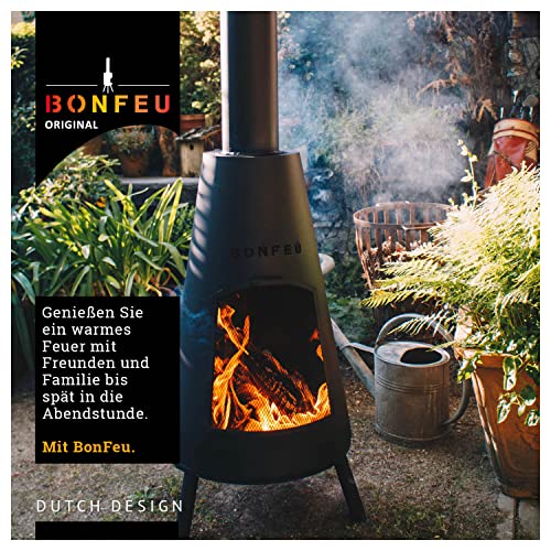BonFeu BonPyra Schwarz - Terrassenofen - Feuerstelle mit Funkenschutz für entspannte Abende - Feuersäule Outdoor - Terrassenkamin mit Grillrost - Gartenofen hochwertigem Cortenstahl – Bild 5