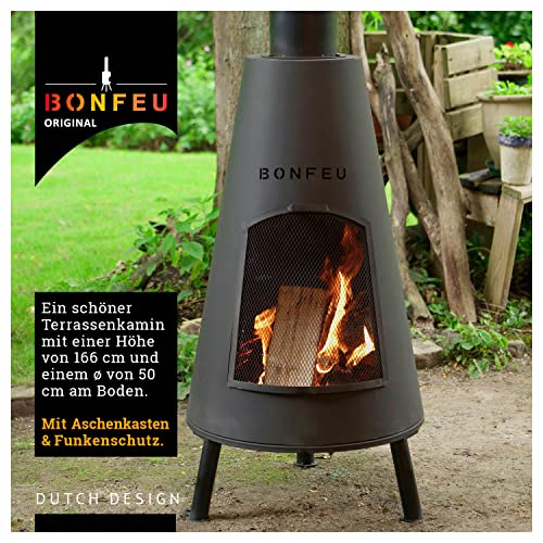 BonFeu BonPyra Schwarz - Terrassenofen - Feuerstelle mit Funkenschutz für entspannte Abende - Feuersäule Outdoor - Terrassenkamin mit Grillrost - Gartenofen hochwertigem Cortenstahl – Bild 6