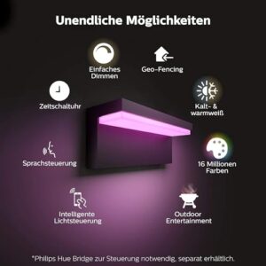 Alternative view of Philips Hue White & Color Ambiance Nyro Wandleuchte Outdoor (1.020 lm), dimmbare Leuchte für das Hue Lichtsystem mit 16 Mio. Farben, smarte Lichtsteuerung über Sprache oder App, silber
