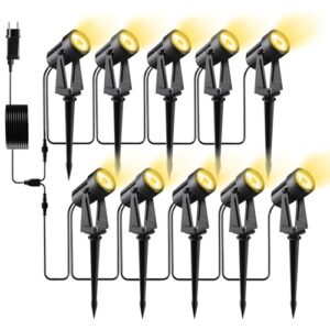 Pogestrand LED Gartenbeleuchtung mit Strom,32M/105FT 10er-1 Set,2000LM 2Wx10 Gartenstrahler 27V COB IP65 Wasserdichter Strahler Warmweiß mit Erdspieß für Außen Garten Yard