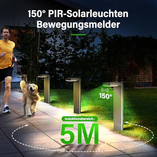 iseeway Solarleuchten für Außen 6 Stück, 400LM Garten solarleuchten mit Bewegungsmelder, IP65 wasserdicht 2200mAh Akku – Bild 2