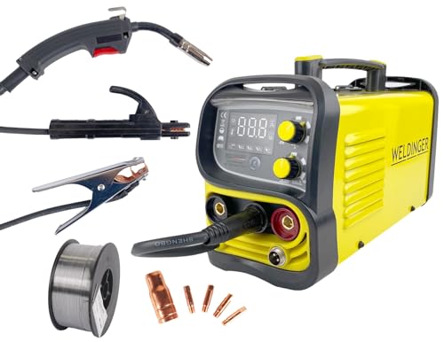 WELDINGER ME 130 mini Flux Fülldrahtschweißgerät 1 kg Fülldraht Fülldraht-Gasdüse Stromdüsen MMA Lift-WIG abnehmbares Schlauchpaket 5 Jahre Garantie
