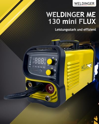 WELDINGER ME 130 mini Flux Fülldrahtschweißgerät 1 kg Fülldraht Fülldraht-Gasdüse Stromdüsen MMA Lift-WIG abnehmbares Schlauchpaket 5 Jahre Garantie – Bild 2