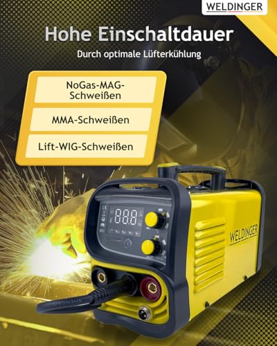 WELDINGER ME 130 mini Flux Fülldrahtschweißgerät 1 kg Fülldraht Fülldraht-Gasdüse Stromdüsen MMA Lift-WIG abnehmbares Schlauchpaket 5 Jahre Garantie – Bild 4