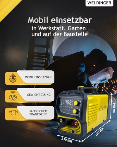 WELDINGER ME 130 mini Flux Fülldrahtschweißgerät 1 kg Fülldraht Fülldraht-Gasdüse Stromdüsen MMA Lift-WIG abnehmbares Schlauchpaket 5 Jahre Garantie – Bild 6