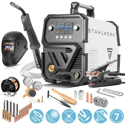STAHLWERK Schweißgerät MIG MAG 200 ST Digital - Vollausstattung - kompakt & leistungsstark, Inverter mit 200 A, Schutzgas-, FLUX- und MMA/ARC-Schweißen, Spot-Funktion, synergischer Drahtvorschub – Bild 3