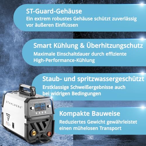 STAHLWERK Schweißgerät MIG MAG 200 ST Digital - Vollausstattung - kompakt & leistungsstark, Inverter mit 200 A, Schutzgas-, FLUX- und MMA/ARC-Schweißen, Spot-Funktion, synergischer Drahtvorschub – Bild 5