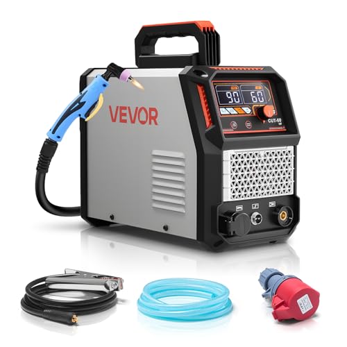 VEVOR Plasmaschneider, 60A Plasmaschneidgerät, Digitalanzeige IGBT-Inverter-Schneidemaschine mit 2T/4T-Funktion & einstellbarer PA/PT-Zeit für industriellen Einsatz (400V 3-Phasig)