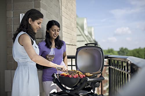 Weber Q 1400 Elektrogrill mit Stand/Tragbarer Stadtgrill, Porzellanemaillierter Gusseisenrost, Schnellheizelement, 43 x 32 cm Grillfläche, Abnehmbare Auffangschale, 1,8 m Netzkabel, Schwarz – Bild 2