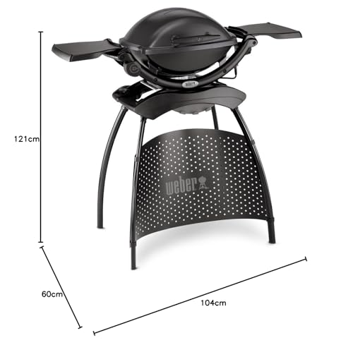 Weber Q 1400 Elektrogrill mit Stand/Tragbarer Stadtgrill, Porzellanemaillierter Gusseisenrost, Schnellheizelement, 43 x 32 cm Grillfläche, Abnehmbare Auffangschale, 1,8 m Netzkabel, Schwarz – Bild 3