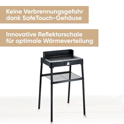 SEVERIN Standgrill mit Aluminium-Grillplatte und Standuntergestell mit Ablagerost, Elektrogrill mit schnellem Grill-Start, Balkon Grill ohne Verbrennungsgefahr, Schwarz, PG 8568 – Bild 3