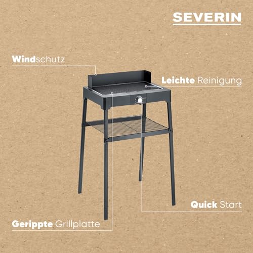 SEVERIN Standgrill mit Aluminium-Grillplatte und Standuntergestell mit Ablagerost, Elektrogrill mit schnellem Grill-Start, Balkon Grill ohne Verbrennungsgefahr, Schwarz, PG 8568 – Bild 5
