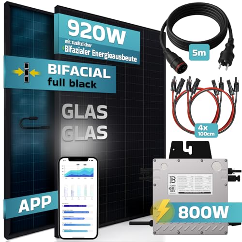 SUNNIVA 920W Balkonkraftwerk BIFAZIAL FULLBLACK komplett Steckdose Beny 800W Wechselrichter, PV Solaranlage, 2x 460W Glas-Glas Solarmodule, inkl. 5m Kabel, Komplettset Photovoltaikanlage – Bild 4