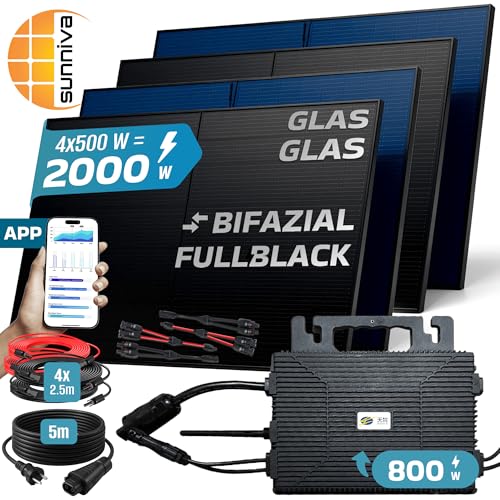 SUNNIVA 2000W Balkonkraftwerk BIFAZIAL FULLBLACK komplett Steckdose ASTRO-E 800W Wechselrichter, PV Solaranlage, 4x 500W Glas-Glas Solarmodule, inkl. 5m Kabel, Bluetooth WIFI, Komplettset – Bild 4