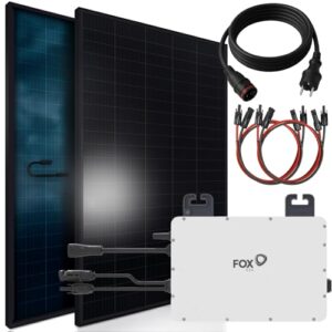 SUNNIVA 920W Balkonkraftwerk BIFAZIAL FULLBLACK komplett Steckdose FOX ESS 800W Wechselrichter, PV Solaranlage, 2x 460W Glas-Glas Solarmodule, inkl. 5m Kabel, Bluetooth WIFI, Komplettset