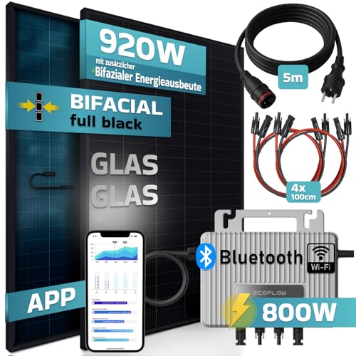 SUNNIVA® 920W Balkonkraftwerk BIFAZIAL FULLBLACK komplett Steckdose Ecoflow 800W Wechselrichter, PV Solaranlage, 2x 460W Glas-Glas Solarmodule, inkl. 5m Kabel, Bluetooth WIFI, Komplettset – Bild 3