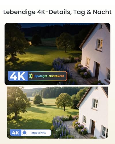 Reolink 4K Überwachungskamera Aussen Solar, 360°/140° Schwenk-/Neige, Auto-Tracking, WLAN Kamera Outdoor Akku mit Farbnachtsicht, 2,4/5GHz WiFi, KI-Erkennung, Argus PT Ultra(Schwarz) Solarpanel – Bild 2