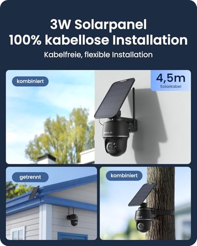 Reolink 4K Überwachungskamera Aussen Solar, 360°/140° Schwenk-/Neige, Auto-Tracking, WLAN Kamera Outdoor Akku mit Farbnachtsicht, 2,4/5GHz WiFi, KI-Erkennung, Argus PT Ultra(Schwarz) Solarpanel – Bild 7
