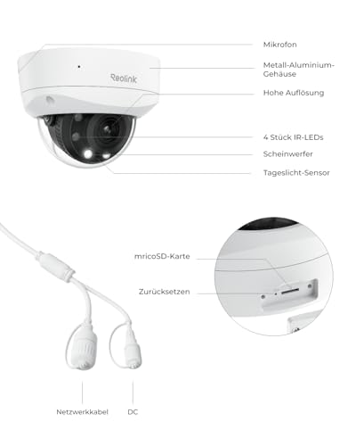 Reolink 4K PoE Überwachungsskamera mit Spotlights, 5X optischem Zoom, IP Kamera aussen mit Farbnachtsicht, 2-Wege-Audio, Person/Fahrzeug/Tiererkennung, IK10 Vandalismusschutz, Zeitraffer, RLC-843A – Bild 8