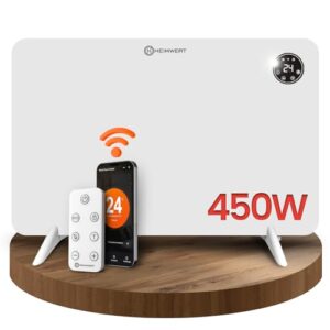HEIMWERT Infrarot Wandheizung 450W - Sofort Wohlfühlwärme - Senkt Heizkosten enorm - Luxusausstattung mit Thermostat App - Langlebig, Geräuschlos - 2in1 Wandmontage und Standgerät (450Watt)