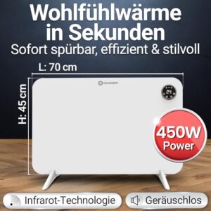 Alternative view of HEIMWERT Infrarot Wandheizung 450W - Sofort Wohlfühlwärme - Senkt Heizkosten enorm - Luxusausstattung mit Thermostat App - Langlebig, Geräuschlos - 2in1 Wandmontage und Standgerät (450Watt)