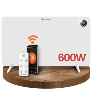 HEIMWERT Infrarot Wandheizung 600W - Sofort Wohlfühlwärme - Senkt Heizkosten enorm - Luxusausstattung mit Thermostat App - Langlebig, Geräuschlos - 2in1 Wandmontage und Standgerät (600Watt)