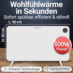 Alternative view of HEIMWERT Infrarot Wandheizung 600W - Sofort Wohlfühlwärme - Senkt Heizkosten enorm - Luxusausstattung mit Thermostat App - Langlebig, Geräuschlos - 2in1 Wandmontage und Standgerät (600Watt)
