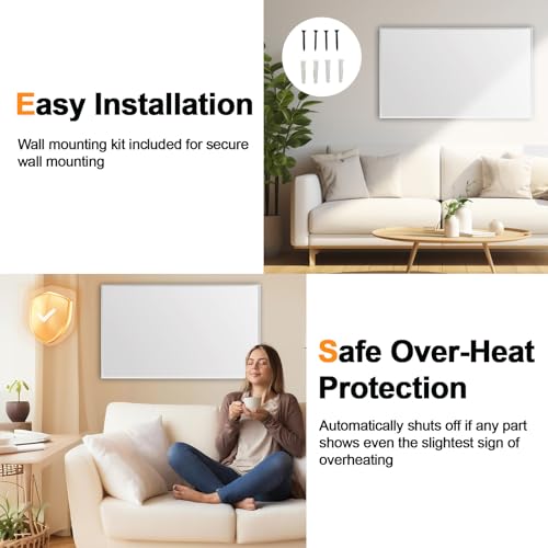 Hocosyme Infrarotheizung 180 Watt, Energiesparende Infrarot Wandheizung - Infrarot Heizung Heizkörper Heizpaneel - Elektroheizung mit Uberhitzungsschutz - 300 * 600mm - TÜV – Bild 5