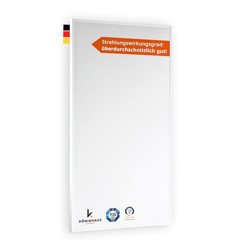 Könighaus Infrarotheizung - 800 Watt mit TÜV SÜD 5 Jahre Herstellergarantie ✓ Doppelter Überhitzungsschutz ✓ Heizkörper in 2-4 min auf Betriebstemperatur ✓ Für Wandmontage