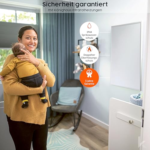 Könighaus Infrarotheizung - 800 Watt mit TÜV SÜD 5 Jahre Herstellergarantie ✓ Doppelter Überhitzungsschutz ✓ Heizkörper in 2-4 min auf Betriebstemperatur ✓ Für Wandmontage – Bild 6