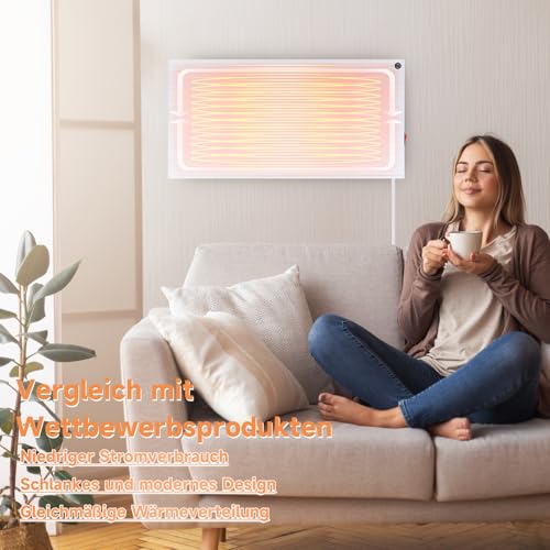 meoaow Infrarot Wandheizung, 170W Infrarotheizung Wandmontage mit Überhitzungsschutz, Leiser Elektroheizung Energiesparend Infrared Heater fur Schlafzimmer Badezimmer Büro Wohnheim – Bild 4