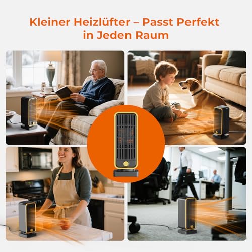 Heizlüfter Klein Energiesparend - 900W Leiser Elektrischer PTC Keramik, 3-Gang heizgeräte, Heater Überhitzungs Und Kippschutz, Elektroheizung für Räume Schlafzimmer – Bild 6