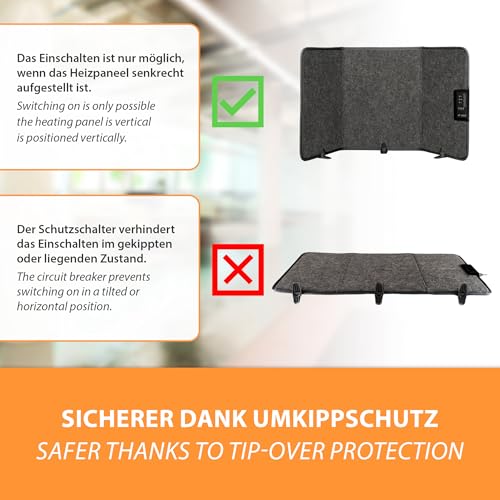 Mi-Heat Infrarot Schreibtischheizung Heizpaneel 260W | Standheizung für Büro Schreibtisch Arbeitsplatz unter den Tisch | Temperatur bis zu 60°C faltbar, Grau – Bild 6