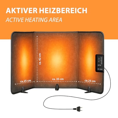 Mi-Heat Infrarot Schreibtischheizung Heizpaneel 260W | Standheizung für Büro Schreibtisch Arbeitsplatz unter den Tisch | Temperatur bis zu 60°C faltbar, Grau – Bild 8
