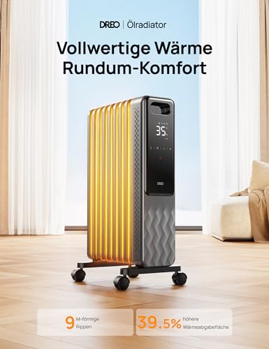 Dreo Ölradiator Energiesparend 2000W, Mobile Elektroheizung 9 Rippen mit Fernbedienung, 3 Heizstufen, 4 Modus, 24h Timer, Überhitzungs-Kippschutz, Radiatoren Elektrisch Heizung mit Thermostat, OH310 – Bild 2