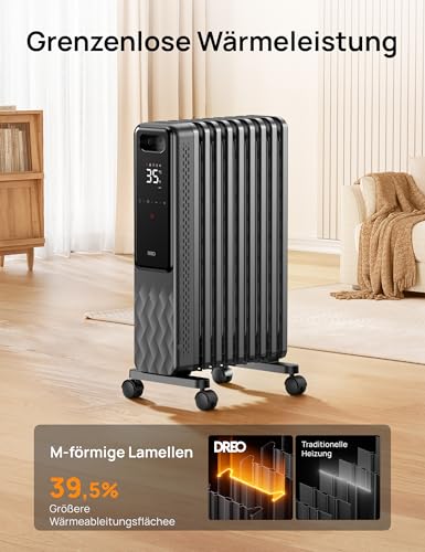 Dreo Ölradiator Energiesparend 2000W, Mobile Elektroheizung 9 Rippen mit Fernbedienung, 3 Heizstufen, 4 Modus, 24h Timer, Überhitzungs-Kippschutz, Radiatoren Elektrisch Heizung mit Thermostat, OH310 – Bild 3