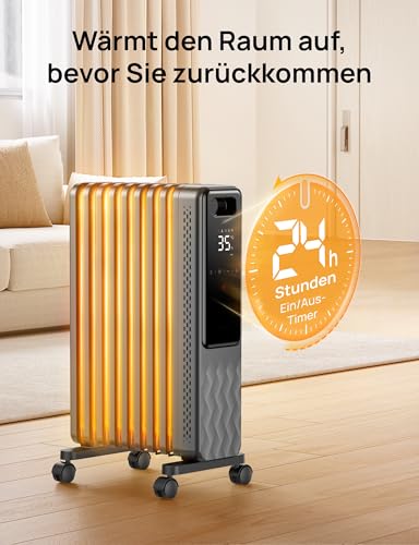 Dreo Ölradiator Energiesparend 2000W, Mobile Elektroheizung 9 Rippen mit Fernbedienung, 3 Heizstufen, 4 Modus, 24h Timer, Überhitzungs-Kippschutz, Radiatoren Elektrisch Heizung mit Thermostat, OH310 – Bild 7
